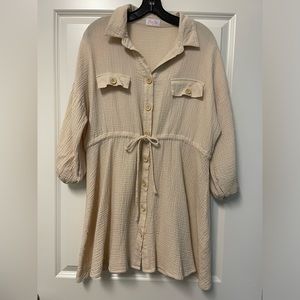 Pink Lily Crème Button Up Tie Waist Dress